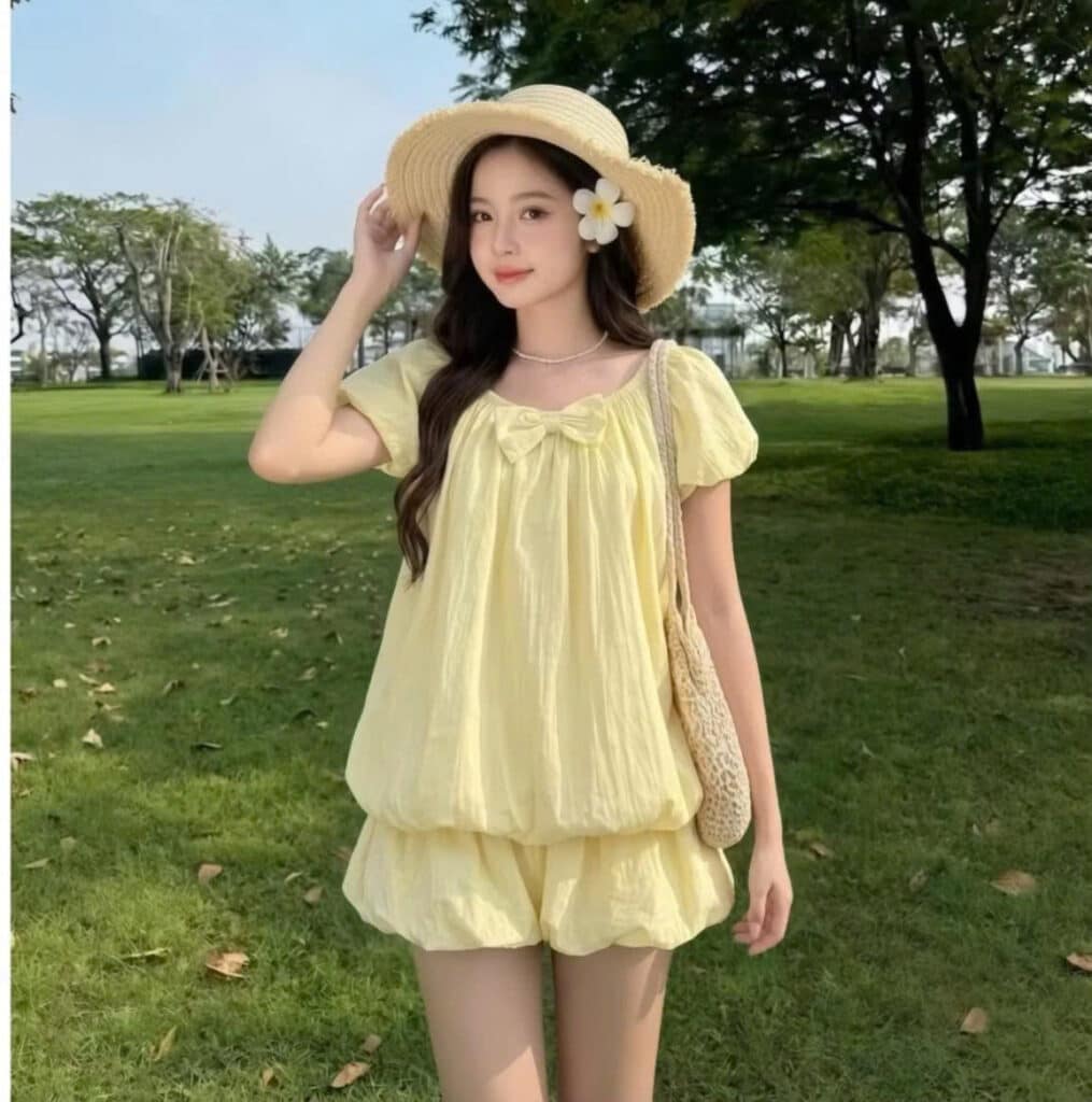 set áo nơ tay phồng