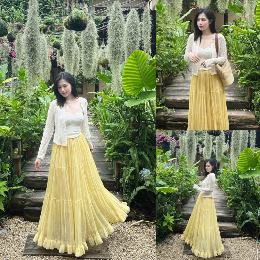 Chân váy dài 90cm dáng xoè chất voan - Ảnh 2