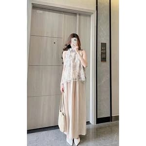 Áo yếm hoa nhí cổ buộc dây