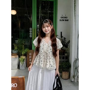 Áo hoa nhí rút dây tay phồng