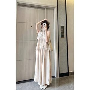 Áo yếm hoa nhí cổ buộc dây