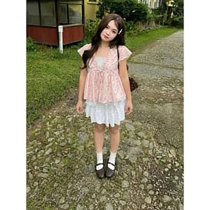 Áo hoa nhí rút dây tay phồng