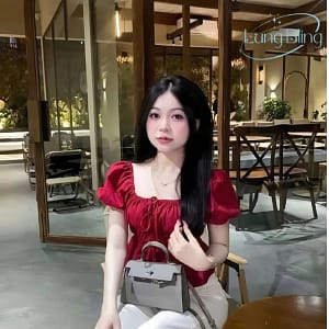 Dáng chuppy áo nữ màu đỏ tay phồng cổ vuông phong cách Hàn Quốc