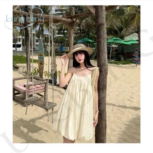 Đầm Hai Dây Babydoll Màu Kem thiết kế nữ tính cao cấp